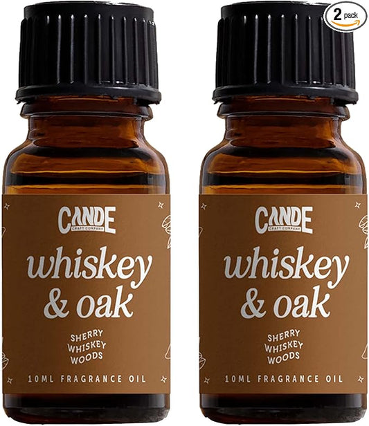 CANDECraftCo Premium Fragrance Oil – Diffuser Oils Fragrances Scented for Home, Candle Soap Making Supplies, Aromatherapy Blends for House (0.34 Fl Oz) (2-Pack, Whiskey & Oak)