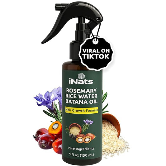 Rosemary Water Spray for Hair Growth w/Rice Water, Biotin, Batana & Peppermint Oil – Non-Sticky Organic Hair Growth Spray to Control Hair fall & Strengthen Strands - For Men & Women – 5 fl oz