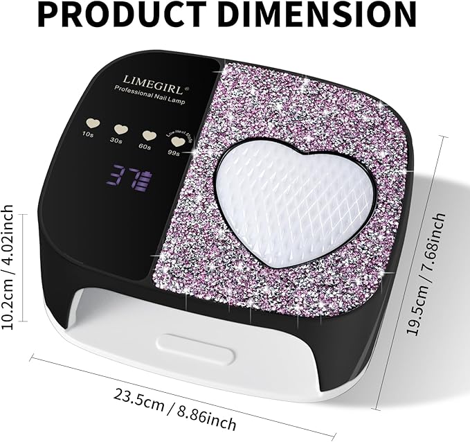 LIMEGIRL UV LED Nail Lamp Kit for Gel Polish Professional Fast Curing Black Dryer Light Set with 4 Timer Settings Cordless Rechargeable Nail Art Cure Machine for Manicure Pedicure at Home and Salon