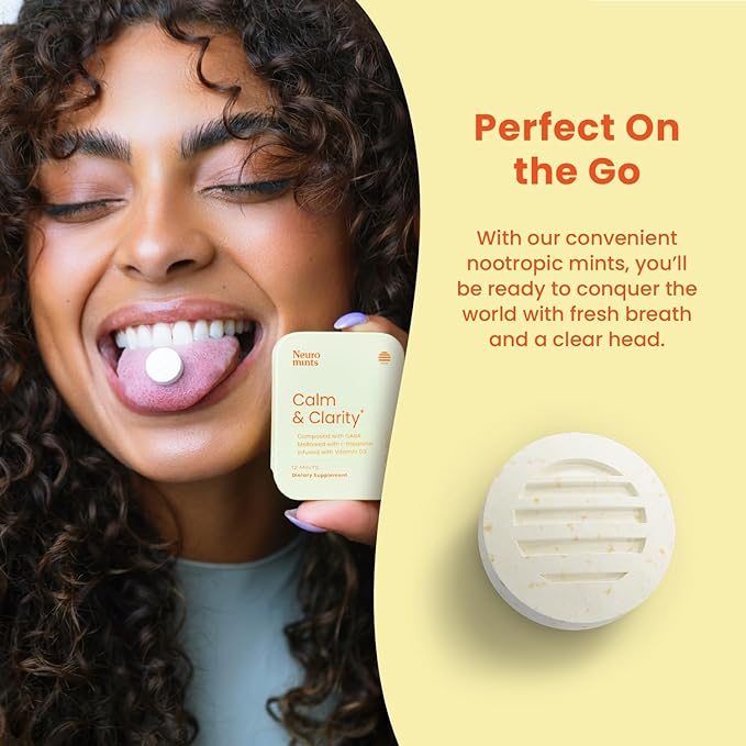 NeuroGum Calm & Clarity Mints (Honey Lemon, 72 Pieces) | GABA + L-Theanine + Vitamin D3 | Sugar Free Mood & Stress Relief Supplement