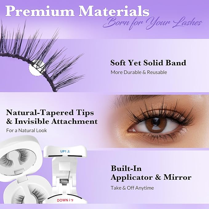 Bepholan Soft Magnetic Lashes with Applicator,No Glue Needed Reusable Soft Magnetic Eyelashes Natural Look Easy to Wear and Remove Waterproof Cruelty-free False Lashes（RC001）