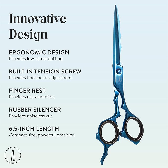 ANDUSTRIAL - Professional Hair Cutting Scissors/Shears For Men/Women/Home/Salon - Premium High Carbon Steel Quality - Smooth And Sharp - 6.5 Inch, Blue