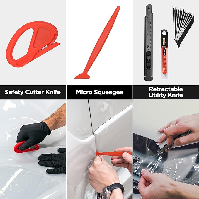ValueMax Window Tint Kit 10PCS Car Vinyl Wrap Tools Protective Film Installation Set Including Rubber Vinyl Squeegees, Felt Squeegees, Safety Cutter Knife, Utility Knife with Blades