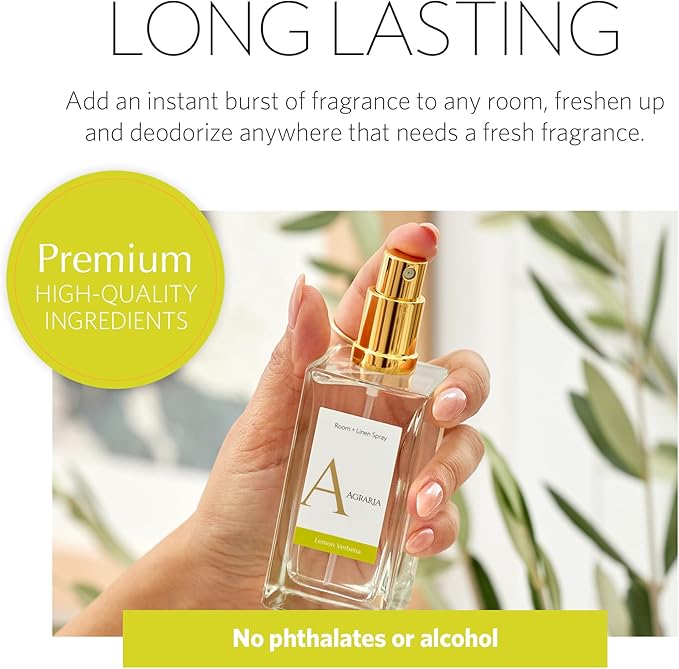 AGRARIA Room and Linen Spray, Luxury Room Fragrance for Clothes, Bed, and More, Essential Perfume Grade Oils Infused Linen Fresh Spray