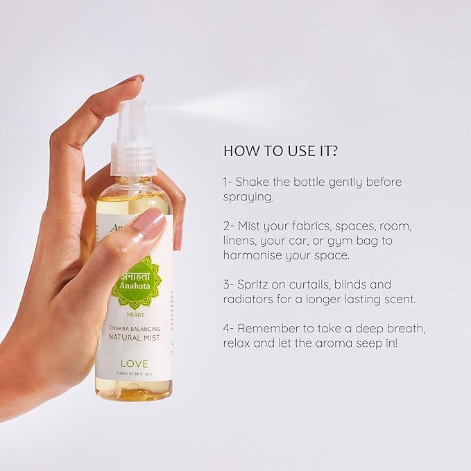 Aromafume Heart Chakra Natural Mist 100ml/3.3 fl oz | Anahata | Aromatherapy Spray for Chakra Balance | Rose & Bergamot Extracts | Essential Oil Spray for Meditation, Yoga, Reiki