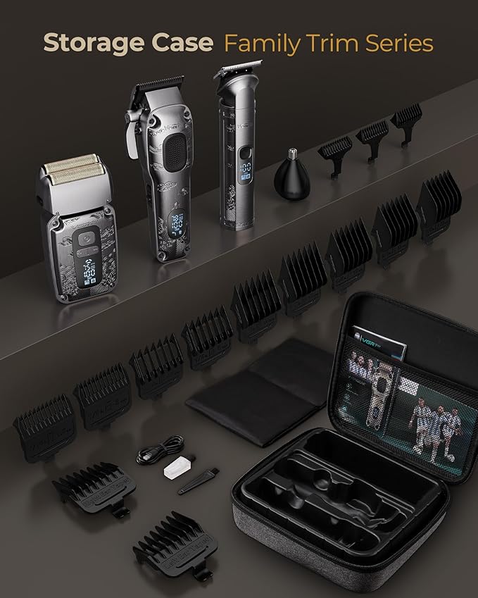 Hair Clippers & Trimmers Set for Men Professional, Waterproof Electric Razor Foil Shaver for Men Face Beard, Cordless for Hair Cutting, 4-Speed Setting, LED Battery Display, Barber or Home Use