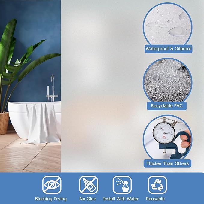 HIDBEA Frosted Window Privacy Film - Non Adhesive Static Cling Glass Stickers Sun UV Blocking Heat Control Door Covering Decals for Home Office, 29.5 x 78.7 Inch