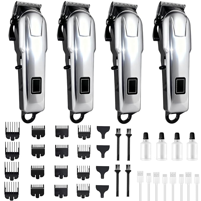 4 Pack Hair Clippers for Men Cordless Clippers for Hair Cutting Rechargeable Beard Hair Trimmer LED Display Stocking Stuffers for Men