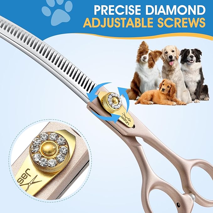 JASON Updated Curved Thinning Shears - 7” Professional Dog Grooming Scissors, 440C Stainless Steel, Adjustable Screws, 20%-25% Thinning Rate Christmas Gift