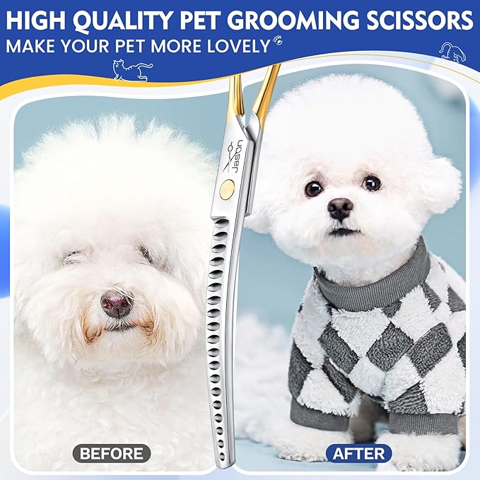 JASON 7.5 Inch Curved Chunker Scissors for Dog Grooming 19 Teeth Professional Downward Chunker Shears with Symmetric Handle Sharp Comfortable Christmas Gift