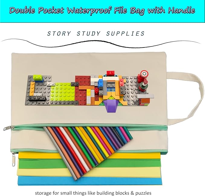 A4 Mesh Zipper Pouch, Waterproof File Bag with Handle,Foldable Document Organizer for School, Office, Travel - Durable Folder with Puzzle Project/Cross Stitch (6)