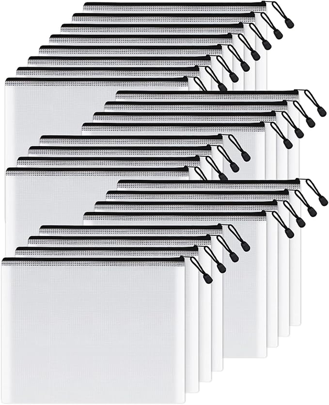 SUNEE Mesh Zipper Pouch 9.2x12.5 in (Black, 24 Packs),Extra Large Water-Resistant Zip Bag for School Office Supplies, Puzzles & Games Organizing Storage