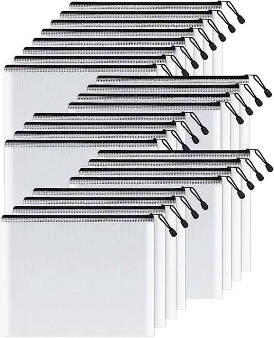 SUNEE Mesh Zipper Pouch 9.2x12.5 in (Black, 24 Packs),Extra Large Water-Resistant Zip Bag for School Office Supplies, Puzzles & Games Organizing Storage