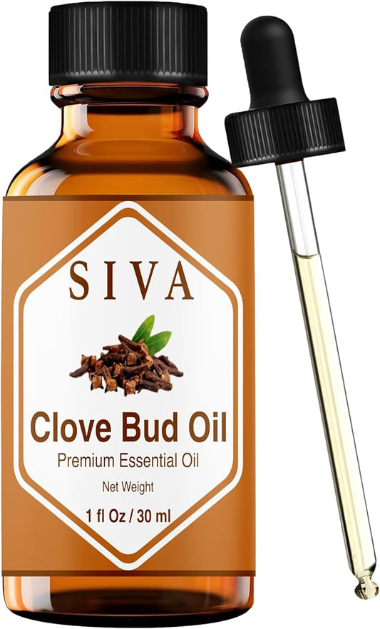 Siva Clove Bud Essential Oil - 1 Fl Oz – 100% Natural Clove Bud Oil - for Diffuser, Face, Skin Care, Aromatherapy, Hair Care, Scalp and Body Massage - with Dropper