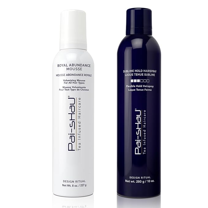 Pai-Shau Royal Abundance Mousse & Sublime Hold Hairspray - Hair Mousse & Hair Spray for Women - Hair Volumizing and Hair Styling for all Hair Types - Flexible Hold Hairspray for Shine and Protection
