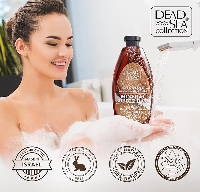 Dead Sea Collection Bubble Bath with Coconut for Women and Men - Coconut Oil and Pure Dead Sea Minerals - Nourishing and Moisturizing Skin - Pack of 2 (67.6 fl.oz)