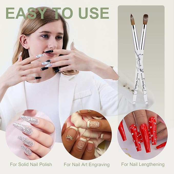 Acrylic Nail Brush Size 8,KEMEISI 100% Pure Kolinsky Nail Art Brushes Sturdy Marble Handle Oval Shaped Acrylic Powder Nail Design Tools for Professional Manicure DIY Home Salon (White)