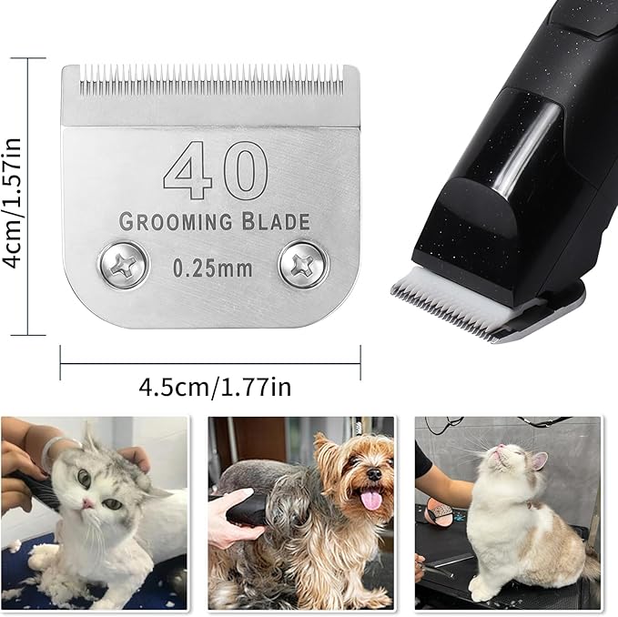 3 Pcs Size 40# Detachable Dog Grooming Blades, Compatible with Andis, Oster A5, Wahl KM10 Series Clippers, Cut Length 0.25mm, Silver (40# 0.25mm, 3 Packs)