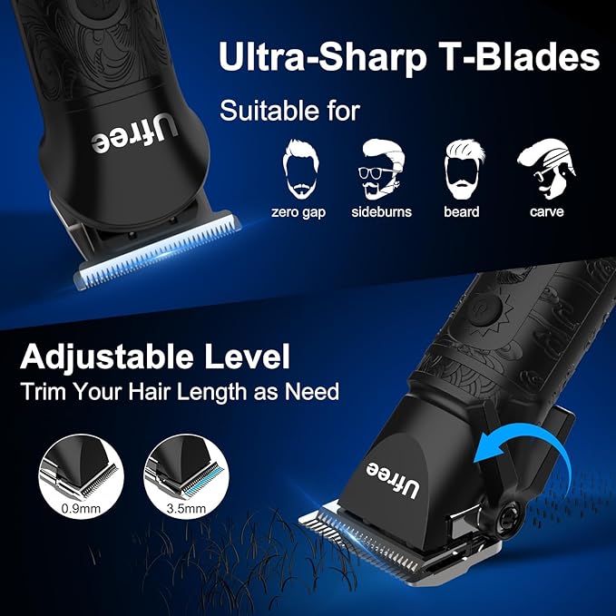 Ufree Beard Trimmer, Hair Clippers Mens Shaver Electric Razor, Hair Trimmer for Men Cordless Barber Clippers and Trimmers Set, Hair Cutting Kit for Men Grooming Gifts, Black