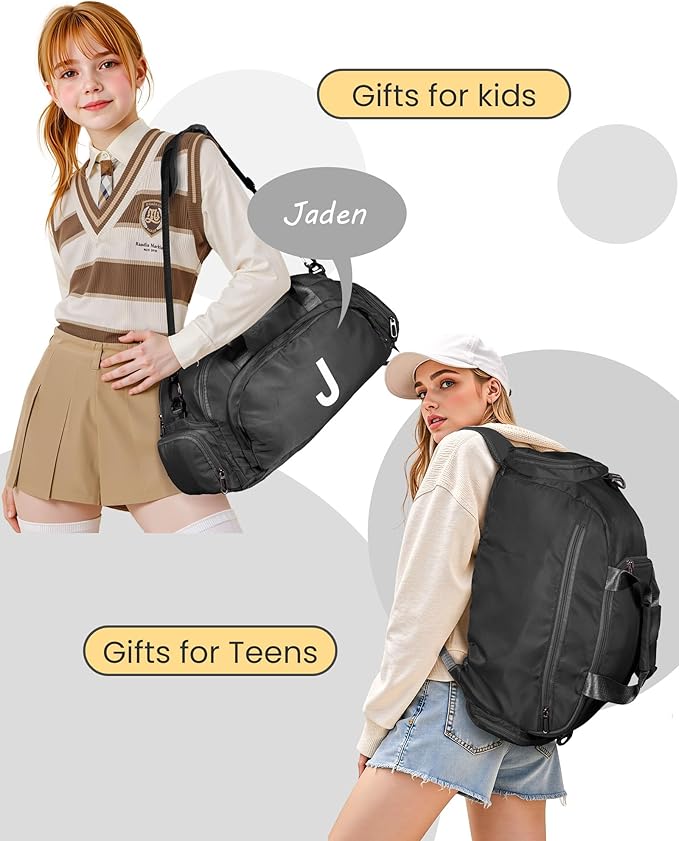 8 Year Old Boy Birthday Gifts, Initial Gym Bags with Shoe Compartment, Dance Bag for Girls, Monogram Kid Overnight Bags, Travel Duffle Tote-Perfect for Basketball Soccer Sport (Letter F)