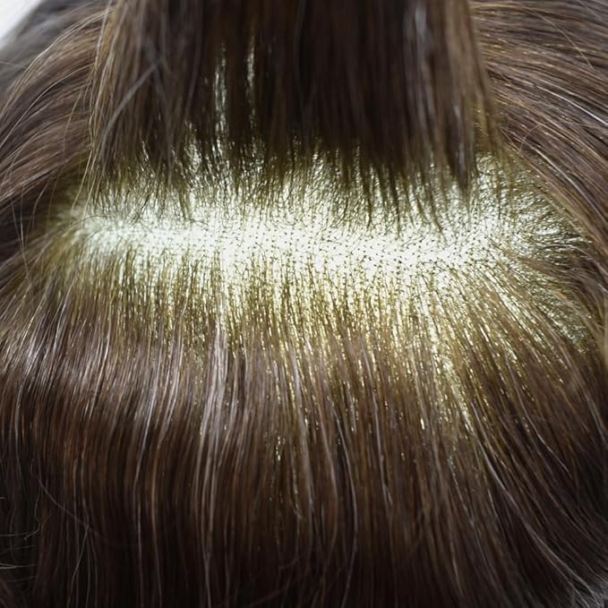 FACE MIRACLE Mens Toupee Lace Front Hairpieces Soft Human Hair Replacement System Natural Hairline Toupee for Men French Lace Poly V-Looped 8"X10" #410 4# MEDIUM BROWN WITH 10% SYNTHETIC GREY