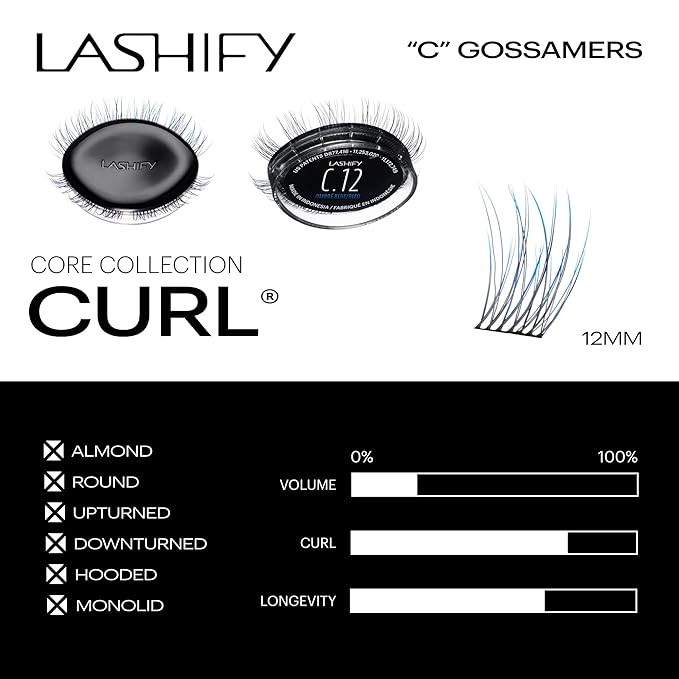 Lashify Curl 12mm Gossamer Eyelash Extensions Refill in Ombre Blue, Easy DIY False Lashes for a Natural Look
