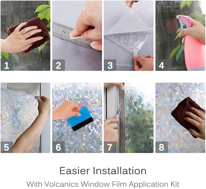 Volcanics Window Privacy Film Static Window Clings Vinyl 3D Window Decals Window Stickers Rainbow Window Film for Glass Door Heat Control Anti UV 23.6 x 59 Inches