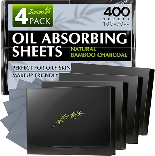 Natural Oil Blotting Sheets for Face with Bamboo Charcoal - 4pk/400 Makeup Friendly Oil Absorbing Sheets for Face - Blotting Papers for Oily Skin - Perfect for Keeping in Purse - Oil Control Film