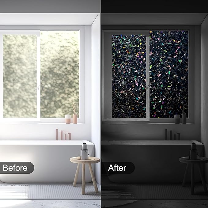 Volcanics Total Blackout Window Privacy Film with Installation Tools, Rainbow Room Darkening Black Window Cover, Static Cling 100% Light Blocking 17.5 x 78.7 Inches