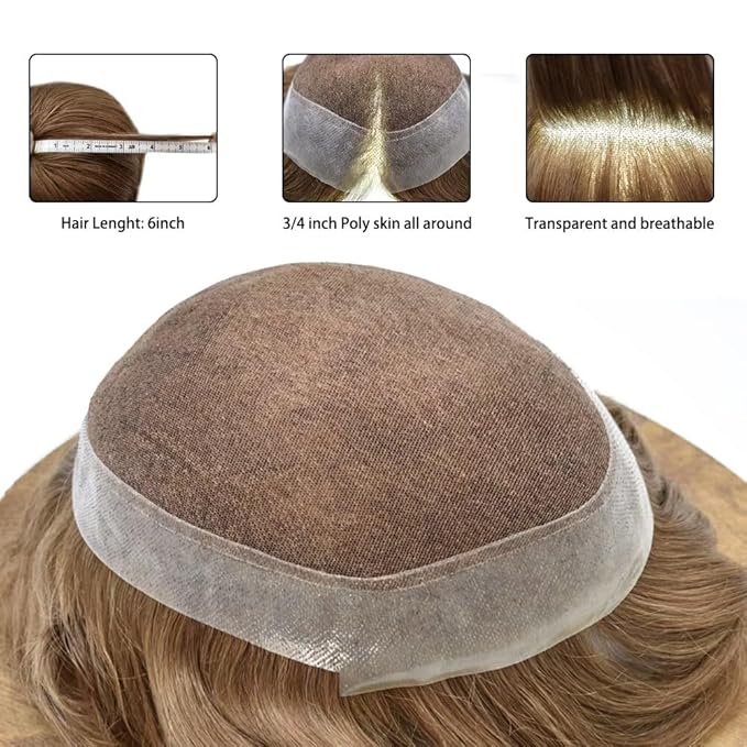 FACE MIRACLE Mens Toupee Lace Front Hairpieces Soft Human Hair Replacement System Natural Hairline Toupee for Men French Lace Poly V-Looped Mens hair Units 6"X8" #22R