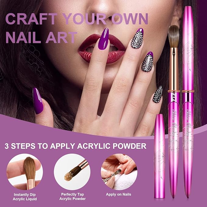 Acrylic Nail Brush Size 14, 100% Real Kolinsky Art Nail Brush for Acrylic Powder Application, Handmade Women Manicure Nail Extension Tool for Professional DIY Home Salon and Beginners