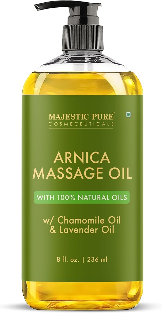 MAJESTIC PURE Arnica Massage Oil for Massage Therapy - Refreshing, and Relaxing - Natural Oils with Lavender & Chamomile Essential Oils - for All Skin Types - Men and Women - 8 fl oz