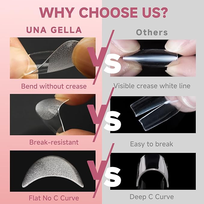 UNA GELLA Medium Almond Gel Nail Tips Half Matte 312pcs Almond Gel Nails No C Curve Clear False Fake Nails Effective Nail Extensions for DIY Art Salon-Level Press On Nails, 12 Sizes