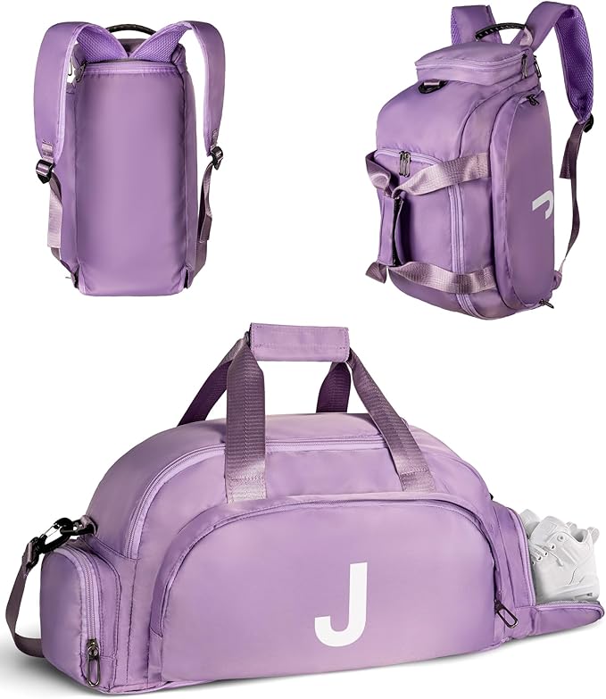 Preppy Stuff-Travel Essentials-Gifts for Girls 16-18, Initial Gym Bags with Shoe Compartment, Dance Bag for Girls, Monogram Kid Overnight Bags, 12 Year Old Girl Birthday Gifts (Letter J)