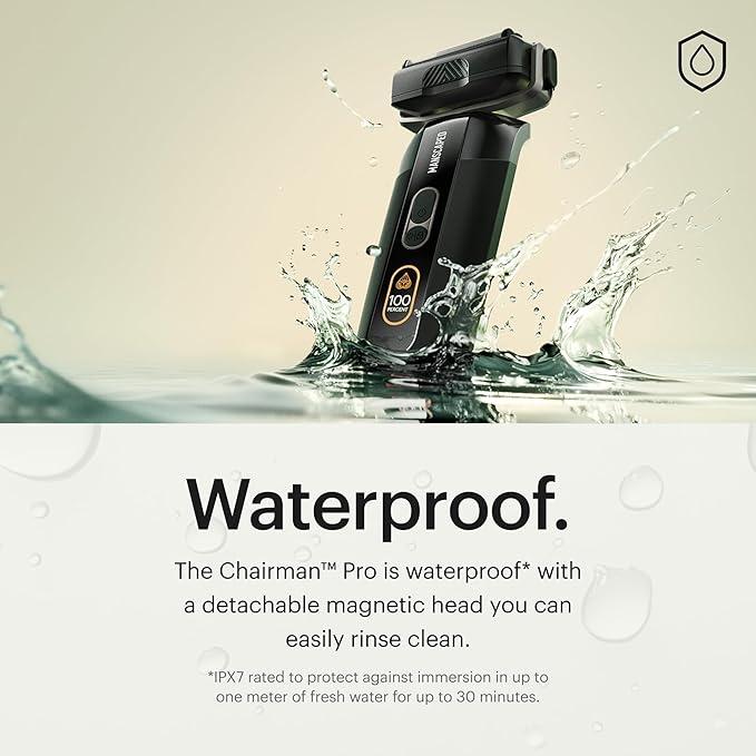 MANSCAPED® The Chairman™ PRO Men’s Electric Foil Face Shaver - Two Interchangeable Blade Heads, SkinSafe® Four-Blade Foil & Stubble Trimmer, USB-C Wireless Compatible Charging, Gentle on Neck