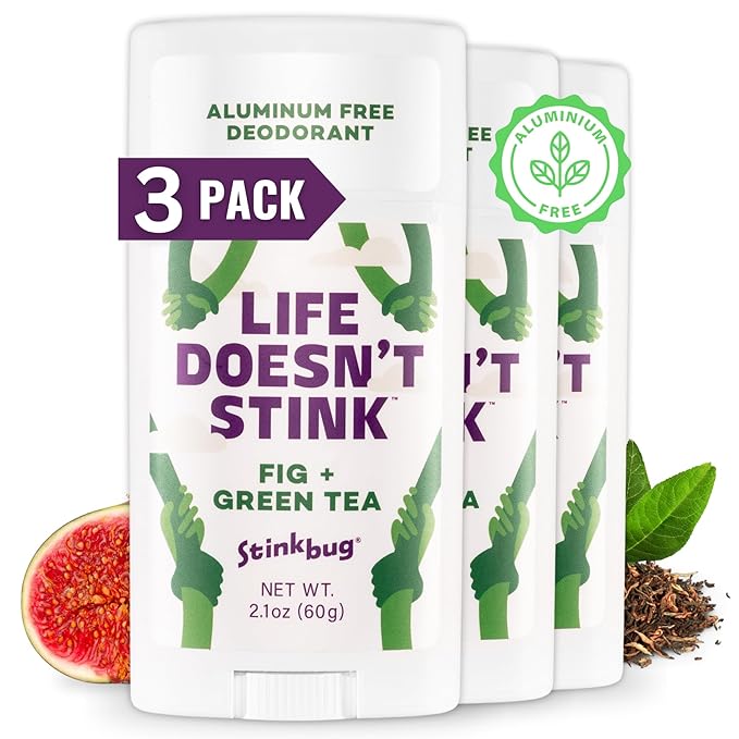 Natural Organic Deodorant Stick with Fig + Green Tea, Coconut Oil and Activated Charcoal, Aluminum Free Deodorant by Stinkbug Naturals, 2.1 Ounce Pack of 3