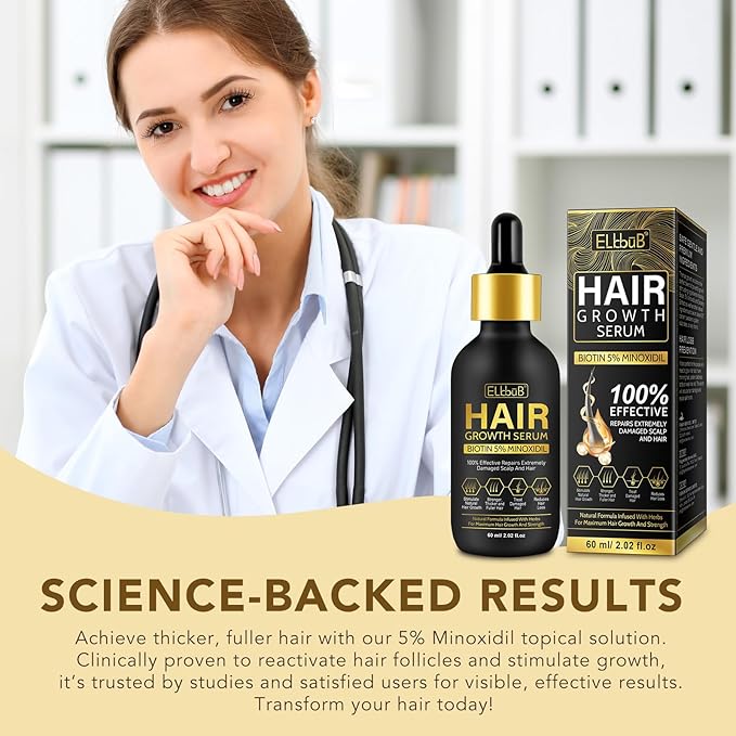 5% Minoxidil Hair Growth Oil with for Men and Women, Natural Scalp Treatment for Thinning Hair, Promotes Thicker, Fuller, and Healthier Hair, Clinically Proven Formula