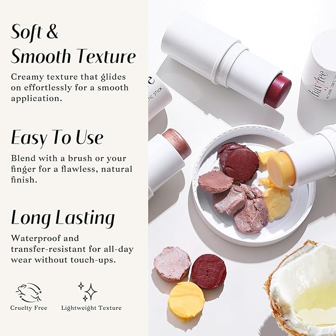 KIMUSE Face Sticks Trio, Cream Blush Stick & Highlighter Stick & Contour Stick for Sculpt the Cheeks, Long Lasting Cream Contour Stick Trio for Face Makeup, with Brush