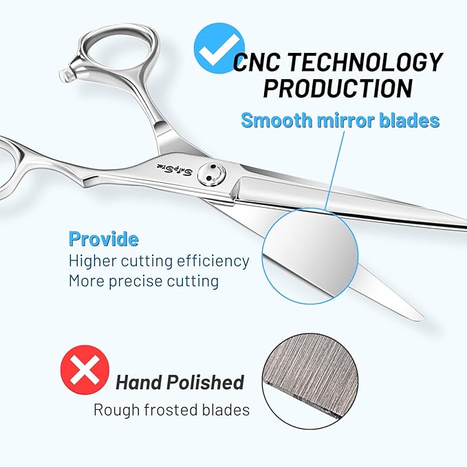 High-End Hair Scissors Professional with CNC Tech, 6.5" Extremely Sharp Hair Cutting Scissors, 440C Steel Barber Scissors Convex Blades, Haircut Hair Shears for Women Men, Salon & Home Hairdressing