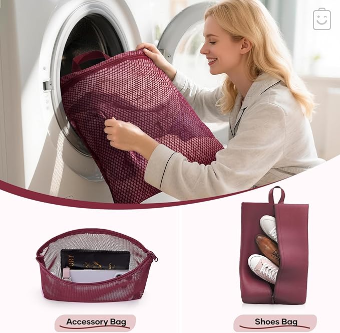 Veken 9/11 Set Compression Packing Cubes for Travel Essentials,Compressible Expandable Large Luggage Suitcase Organizer Bags for Clothing,Durable Space Saver Storage Bags with Toiletry Bags(Wine Red)