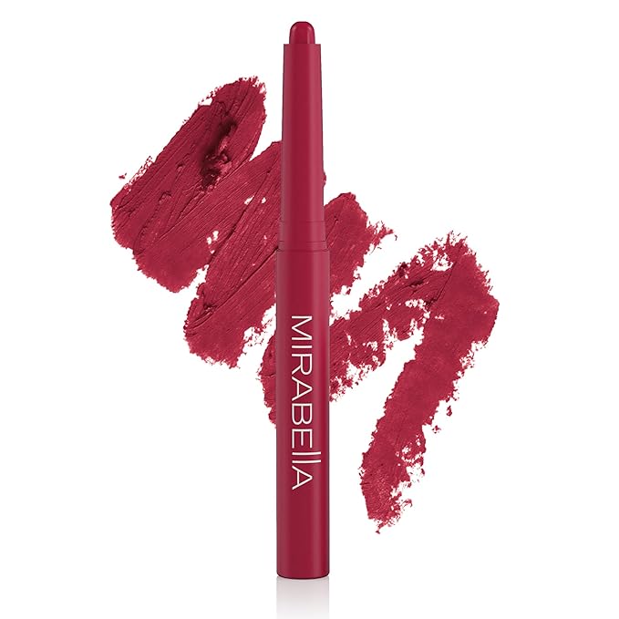 Mirabella - Velvet Matte Lip Crayon, Retractable Highly-Pigmented 2-in-1 Makeup, Long-Lasting Hydrating Lipstick Crayon + Lip Liner, Moisturizing Lipcare Formula, Raspberry Riot