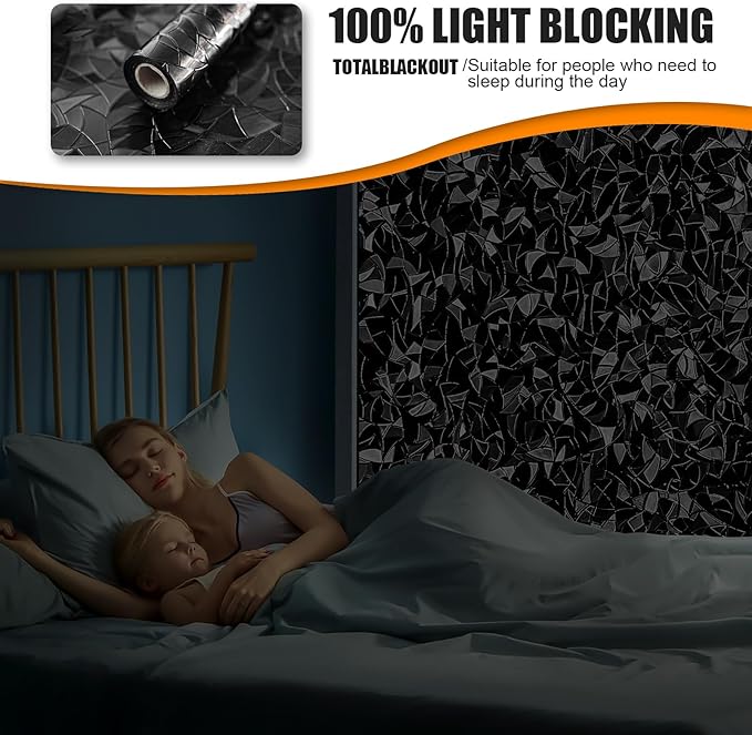 QHY Sunshine Total Blackout Window Film Privacy， Frosted Glass Window Film，Black Window Tint， No Glue， Detachable, no Marks, Suitable for Repeated use (Black Rainbow, 35.4 in X 157.4 in)