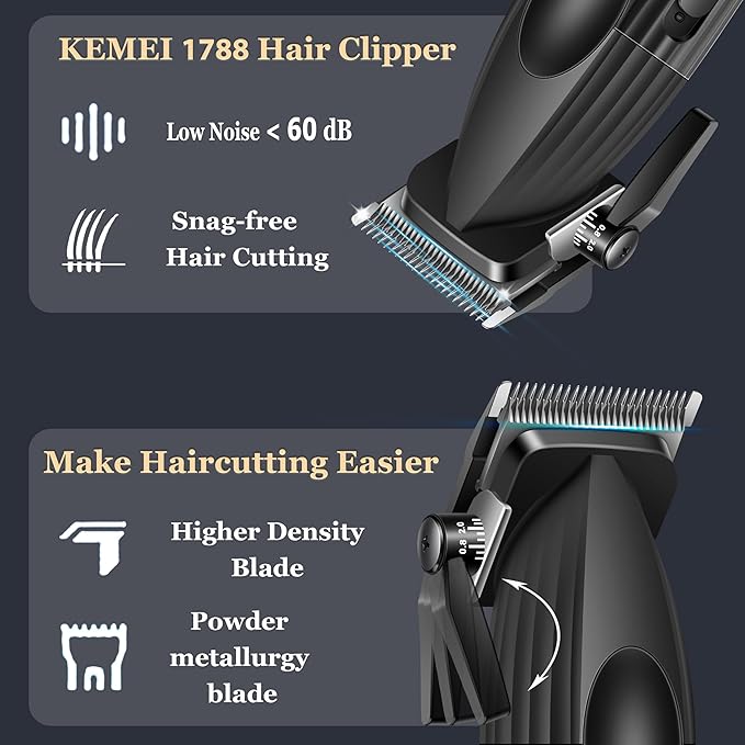 KEMEI 1788 Professional Hair Clippers for Men, Cordless Barber Clipper with LED Display, 9000 RPM Clippers for Hair Cutting with 2500 mAh Battery