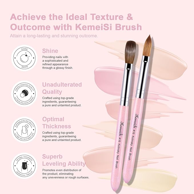 Acrylic Nail Brush Size #10, 100% Pure Kolinsky Nail Art Brushes for Acrylic Application, Sturdy Starry Handle Oval Shaped Nail Design Tools for Professional Manicure DIY, Pink