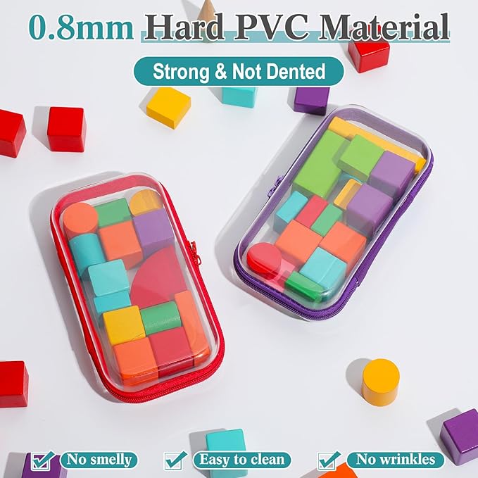 Sanwuta 6 Pcs Clear Hard Zipper Case Hard Plastic Zipper Pouches Makeup Bag Pencil Pouches Transparent Cases for Snacks Plastic Storage Organizer Box for Travel