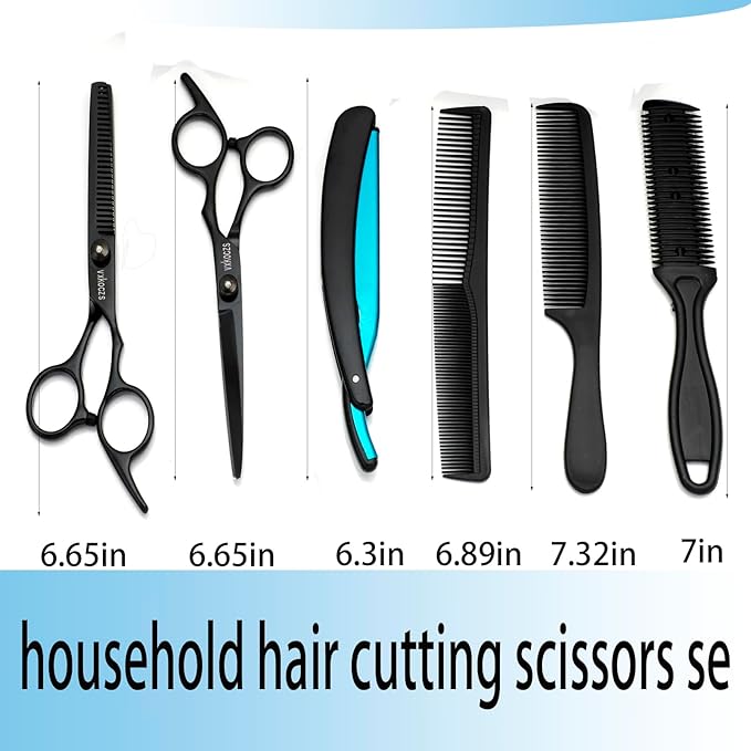6-Piece Hair Scissors Set - 440C Steel Barber Shears Kit with Case, Razor-Sharp Professional Hairdressing Scissors for Salon, Home, Men/Women, Kids & Pet Grooming