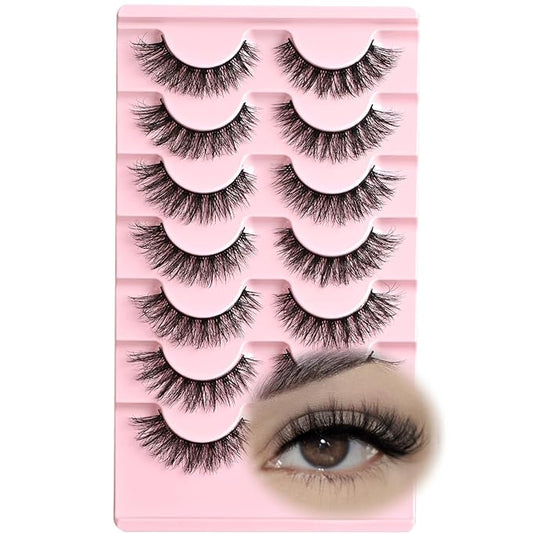 FARRED Natural Lashes Cat Eye False Eyelashes Wispy Fake Lash Strips 7 Pair Short Fluffy Strip Eyelash Wispies Mink Small Lashes Natural Look Full Pestañas Sets for MUA and Beginners Daily Makeup