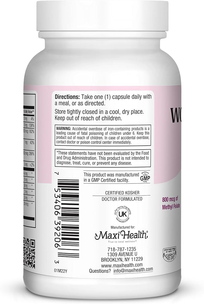 Womens Multivitamin – Methylated Multivitamin for Women with 23 Key Vitamins C, D, B6, B12, Calcium, Probiotics, Biotin & More – Energy, Skin, Nails & Gut Health Support – Kosher (60 Capsules)