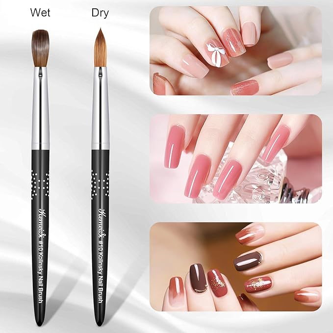 Acrylic Nail Brush Size #10, 100% Pure Kolinsky Nail Art Brushes for Acrylic Application, Sturdy Handle Oval Shaped Acrylic Powder Nail Design Tools for Professional Manicure DIY