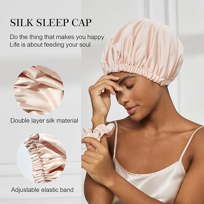 Satin Bonnet Silk Bonnet for Sleeping Women Double Layer Hair Bonnet Wrap Sleep Cap Gifts for Women Curly Hair